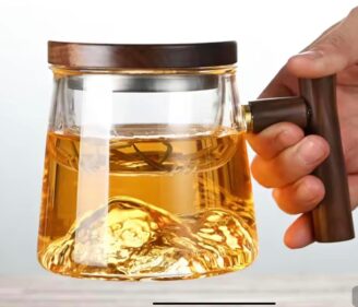 Glass Mug, With Removable Infuser And Wooden Lid, Tea Infuser Cup For Steeping Loose Tea (400ML)