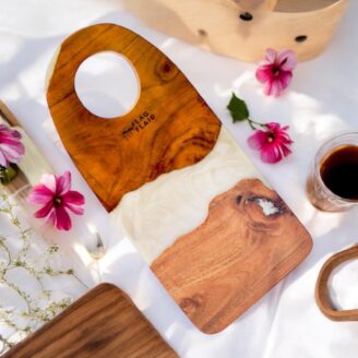 renDxb Kitchen Cutting and Chopping Board, Ideal for Meat, Cheese, Vegetables, Kitchen Essential ( White Epoxy Blend)